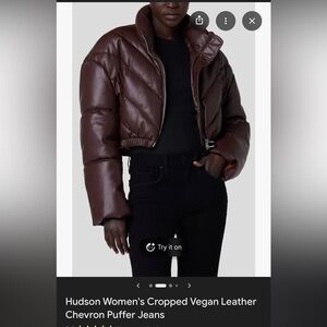Hudson Jeans Dark Brown Vegan Leather Puffer Jacket